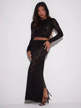 Lace Translucent Long Sleeves Crop Tops Two Piece Set Mssza