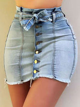 Lace Up Denim Distressed Body-Conscious Mini Skirt Mssza
