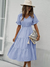 Vintage Plaid Slim Ruffles High Waist Midi Sundress Mssaz Desses