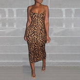 Leopard print chiffon dress Sleeveless thin strap midi dress party dresses robe femme vestidos mujer Mssaz Desses