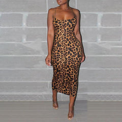Leopard print chiffon dress Sleeveless thin strap midi dress party dresses robe femme vestidos mujer Mssaz Desses
