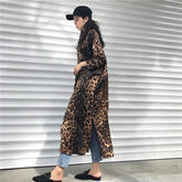 Leopard print shirt dress long sleeve causal loose split dress streetwear Button up korean dresses vestidso Mssaz Desses