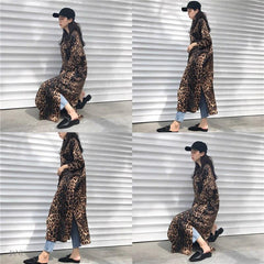 Leopard print shirt dress long sleeve causal loose split dress streetwear Button up korean dresses vestidso Mssaz Desses