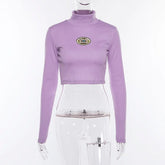 Letter Embroidery Turtleneck T-shirt Mssza