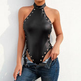 Lingerie Below Open Crotch Patent Leather Erotic Shaping Latex Bodysuit Mssza