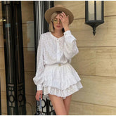 Sleeved Shirt Shorts Sets Stand Collar Single Breasted White Blouse Suits Casual Vacation Mini Dress Mssaz Desses