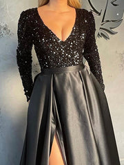 Lush Black Sequin Patchwork Maxi Prom Dress Mssaz Desses