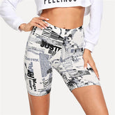Modern Lady Allover Letter Print Cycling Crop Short Leggings Mssza