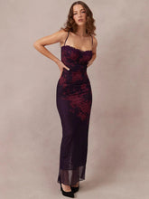 Purple Print Long Fishtail New Spaghetti Strap Ruched Maxi Lace Dress Mssaz Desses