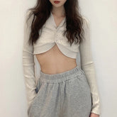 New Solid Color Slim V-Neck Long Sleeved Knitted T-Shirt Mssza