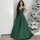 New Style Satin Deep V-neck Prom Dresses Mssaz Desses