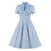 New Bowknot Skater Embroidery Stitching Retro Autumn Short Sleeve Casual Dress Mssaz Desses