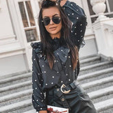 O-neck Buttons Elegant Ruffle Polka Dot Print Street Wear Shirt Mssza