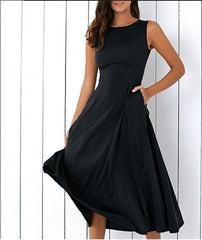 Plus Size Black A-line Party Sleeveless Pockets Dress Mssaz Desses