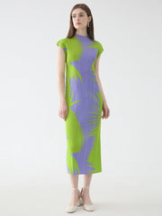 Pleated Sleeveless Turtleneck Slim Fit Dress Mssaz Desses