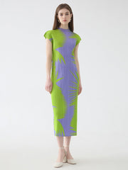 Pleated Sleeveless Turtleneck Slim Fit Dress Mssaz Desses