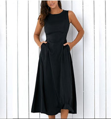 Plus Size Black A-line Party Sleeveless Pockets Dress Mssaz Desses