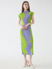 Pleated Sleeveless Turtleneck Slim Fit Dress Mssaz Desses