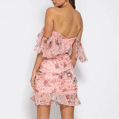 Short Sleeve Slash Neck Flower Print Dress Mssaz Desses
