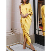 Off shoulder one sleeve wrap dress Mssaz Desses