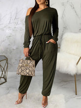 One-Shoulder Long Sleeves Pleated Stretch Polyester Harem One Piece Outfit Mssza