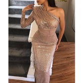One Sleeeve Bodycon Sequined Dress Mssaz Desses