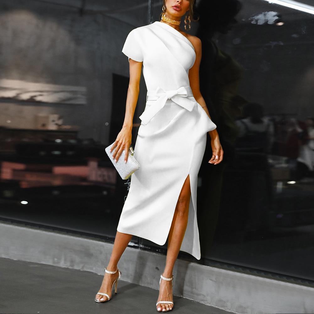 One shoulder ruched irregular party dress Mssaz Desses