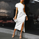 One shoulder ruched irregular party dress Mssaz Desses