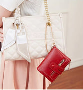 PU Leather Short With Chain Three Layer Retro Style Card Holder Mssza