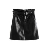PU Leather Waist Pleated Streetwear Chic A Line Mini Skirt Mssza