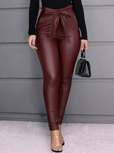 Pants Leather Raised Tapered Fit Solid Color Waist Trousers Mssza