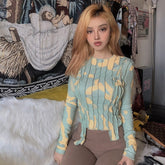 Patchwork Long Sleeve O Neck Slim Streetwear Tees Mssza