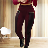 Patchwork PU Leather Zip Up Faux Leather High Waist Pencil Pants Mssza