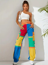 Patchwork zipper fly Color-blocked Street Corner Horn Street Slim Pants Mssza