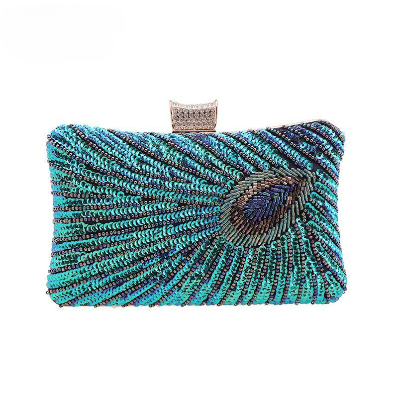 Peacock Sequins Beading Clutch Bags Glitter Women in Evening Bags Rhinestone Hasp Sac Main Femme Lady's Handbag Purse Crossbody Mssza