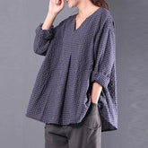 Plaid Shirts Long Sleeve Cotton Blouses Casual Tops Vintage V Neck Shirts Mssza
