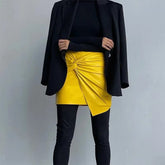 Pleated Bow Leather Solid Irregular A Line Zippers Streetwear Mini Skirts Mssza