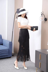 Pleats Half-Body Simple Solid Causal Series Elegant And Vintage Midi skirts Mssza