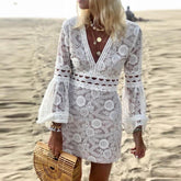 Plunge V-neck Bell Sleeve Lace Bodycon Dress Mssaz Desses