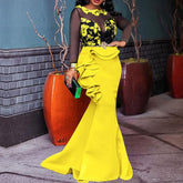 Plus Size Mesh Sheer Ruffles Long Sleeve Dress Mssaz Desses