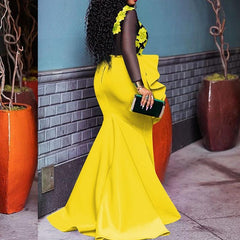 Plus Size Mesh Sheer Ruffles Long Sleeve Dress Mssaz Desses