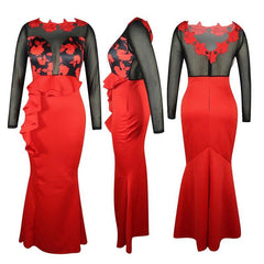 Plus Size Mesh Sheer Ruffles Long Sleeve Dress Mssaz Desses