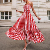 Plus size bohemian maxi dress square collar sashes pleated dress Mssaz Desses
