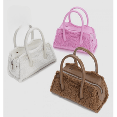Plush Leather Top Handle Bags Patchwork Y2k Shopping Shoulder Bag Pink Winter New Plush Moto And Biker Style Crossbody Mssza
