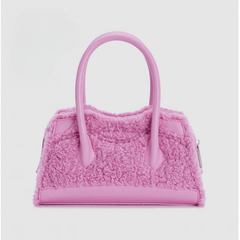 Plush Leather Top Handle Bags Patchwork Y2k Shopping Shoulder Bag Pink Winter New Plush Moto And Biker Style Crossbody Mssza