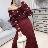 Polka Dot Trendy Jumper Pleated Skirt Mssza