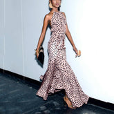 Polka dots print party dress wave point maxi Dresses Elegant halter slit ruffle dress Boho long vestidos mujer Mssaz Desses