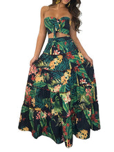 Polyester Strapless Floral Print Printed Lace Up Top With Long Skirt Mssza