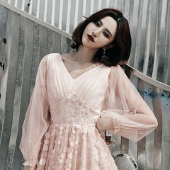 Appliques V-Neck Full Sleeves A-Line Prom Gowns Mssaz Desses