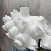 Puff Short Sleeve Blusas Femininas Irregular Ruffle V Neck Crop Tops Mssza